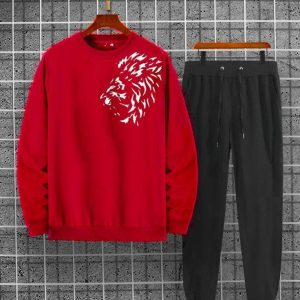 men's polyester track suit 2 pcs red plain set