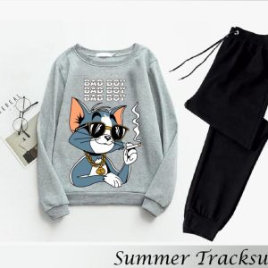 2 pcs men's fleece printed sweatshirt track suit