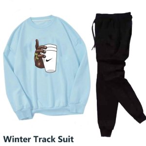 2 pcs men's fleece printed sweatshirt track suit