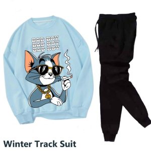 2 pcs men's fleece printed sweatshirt track suit