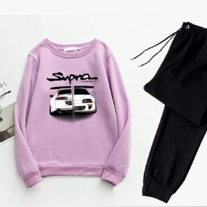 2 pcs men's fleece printed sweatshirt track suit