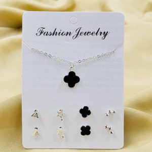 stylish silver plated 5 pcs multi layered artificial set black & silver
