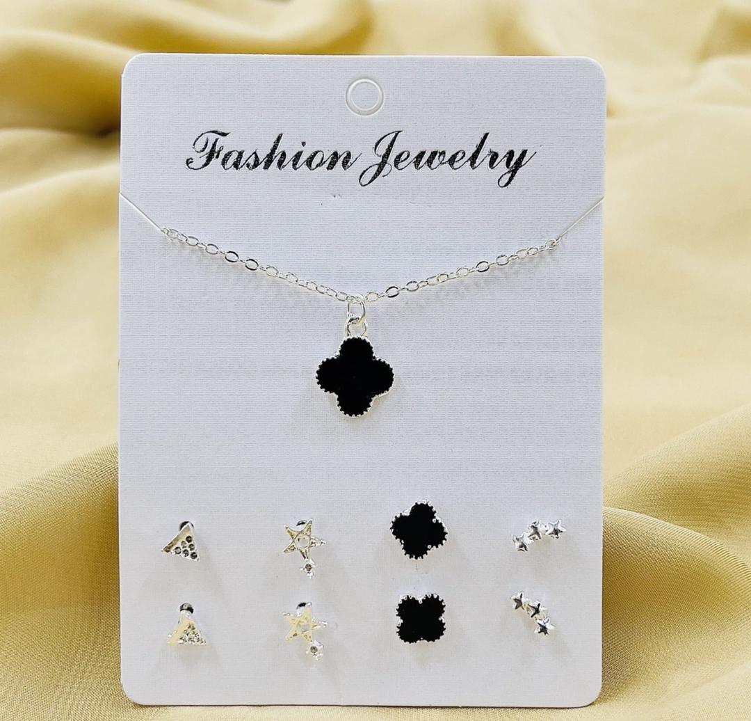 stylish silver plated 5 pcs multi layered artificial set black & silver