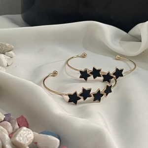 funky gold plated kara bracelet with black resin stone 2 pcs elegance