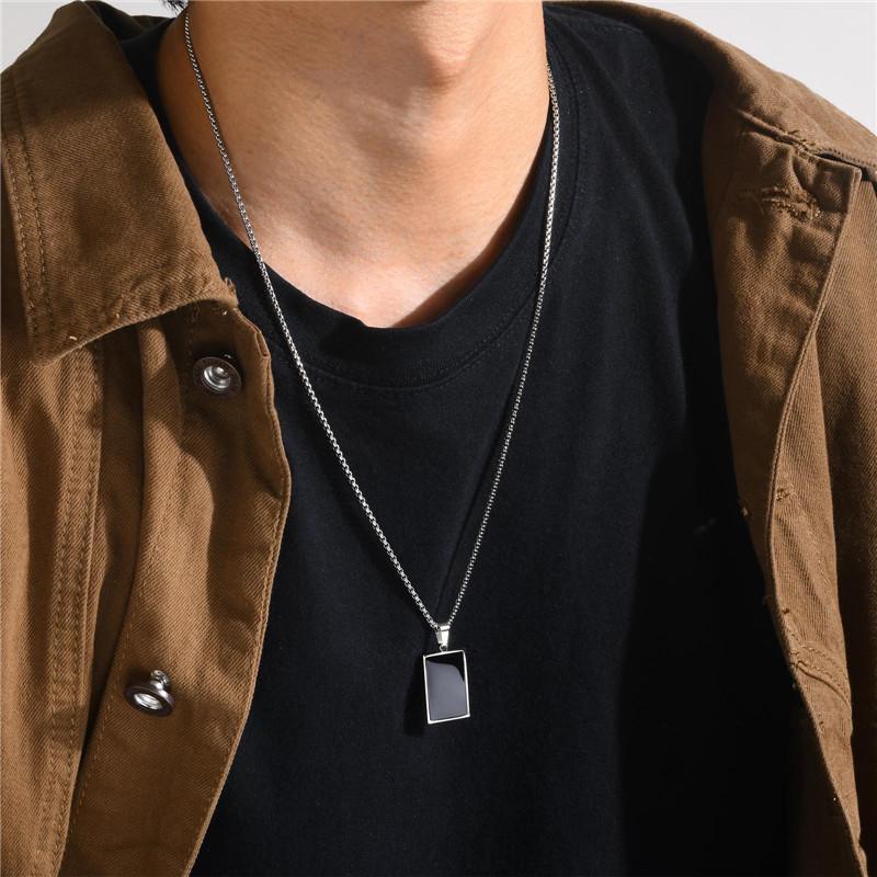 stainless steel black square pendant necklace for men