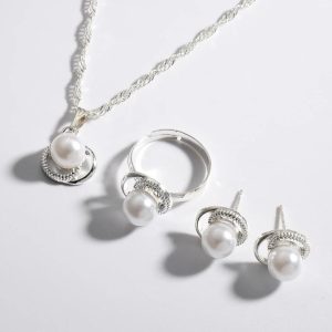 silver plated pearl stone artificial set