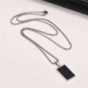 stainless steel black square pendant necklace for men