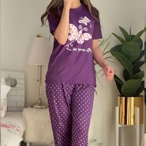 night suit cotton jersey printed women's stitched 2 pcs