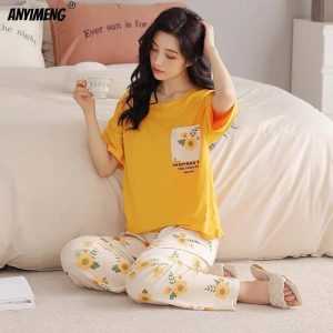 comfortable printed cotton jersey night suit 2 pcs set