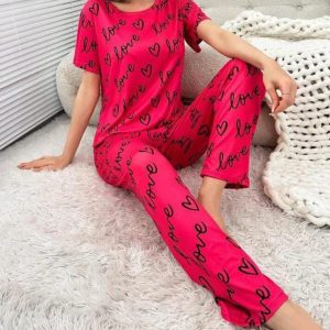 2 pcs women's stitched printed night suit