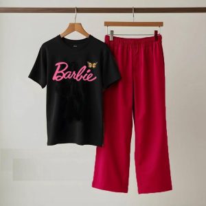2 pcs women's stitched printed night suit