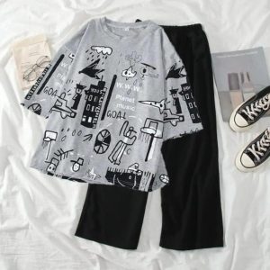 2 pcs women's stitched cotton jersey printed night suit