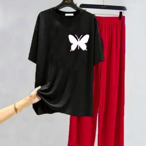 2 pcs women's stitched cotton jersey printed night suit