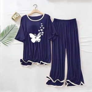 cozy blue printed cotton jersey night suit 2 pcs