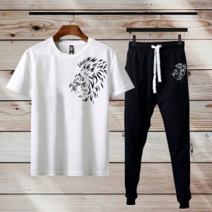 men's printed polyester track suit 2 pcs set for comfort and style