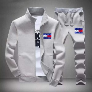 men's fleece printed zipper track suit 2 pc stylish grey activewear