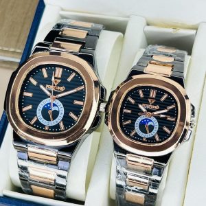 stylish couple watch set 2 pcs quartz chronograph in rose gold