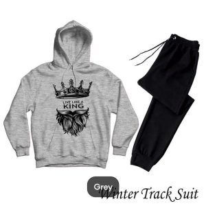 2 pcs men's fleece printed hoodie track suit
