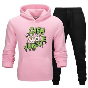 2 pcs men's fleece printed hoodie track suit