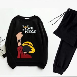 2 pcs men's fleece printed sweatshirt track suit