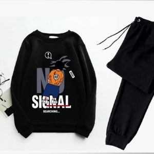 2 pcs men's fleece printed sweatshirt track suit