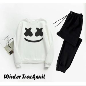 2 pcs men's fleece printed sweatshirt track suit