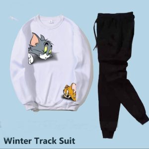 2 pcs men's fleece printed sweatshirt track suit