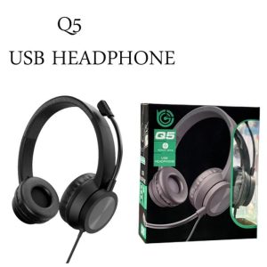 q5 usb wired headphone with microphone on ear headset for pc