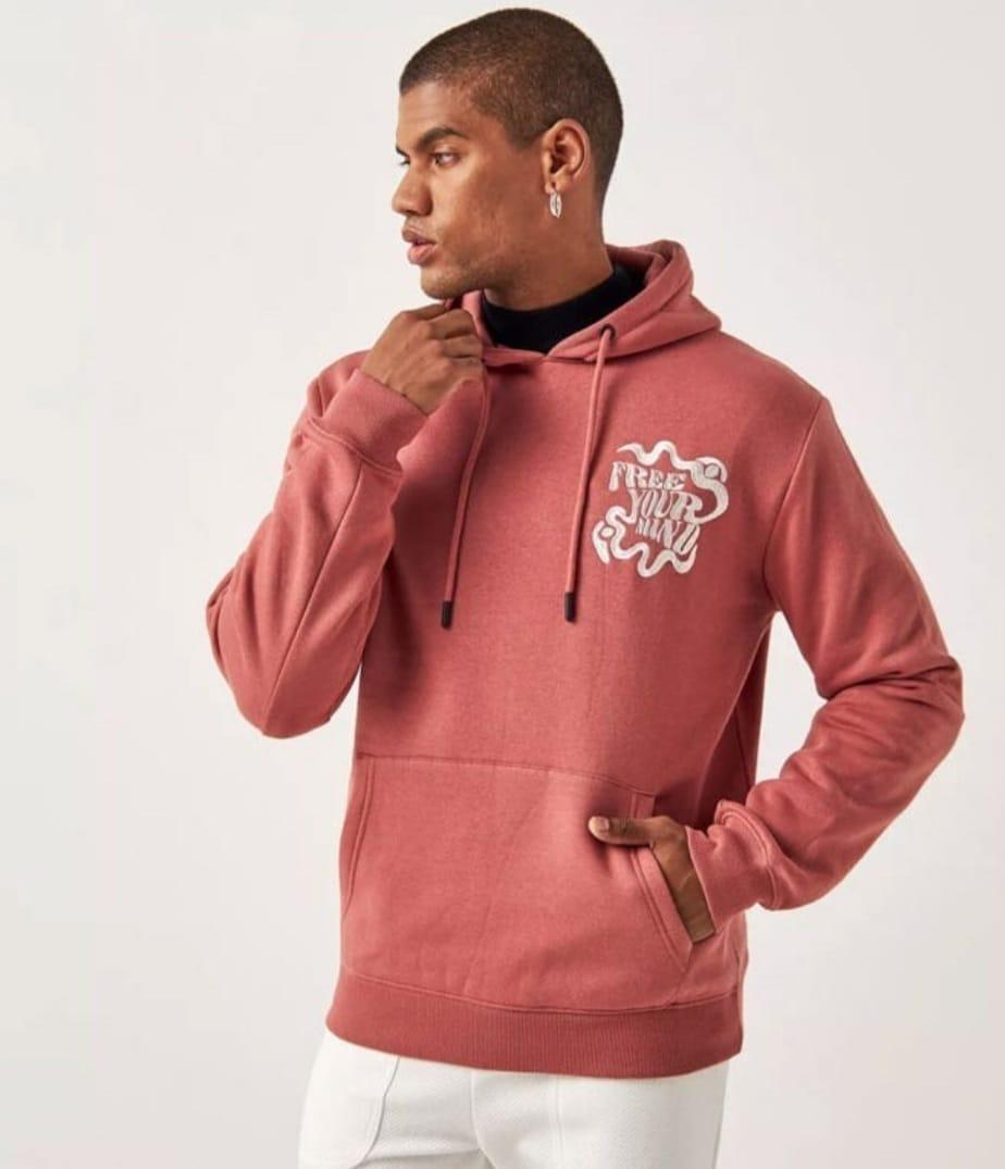 tea pink men's hoodie – stylish cotton embroidered (1 pc)
