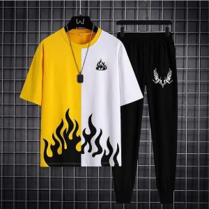 2 pcs men's polyester printed track suit