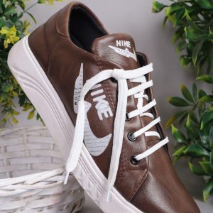 stylish men's brown synthetic leather sneakers casual comfort