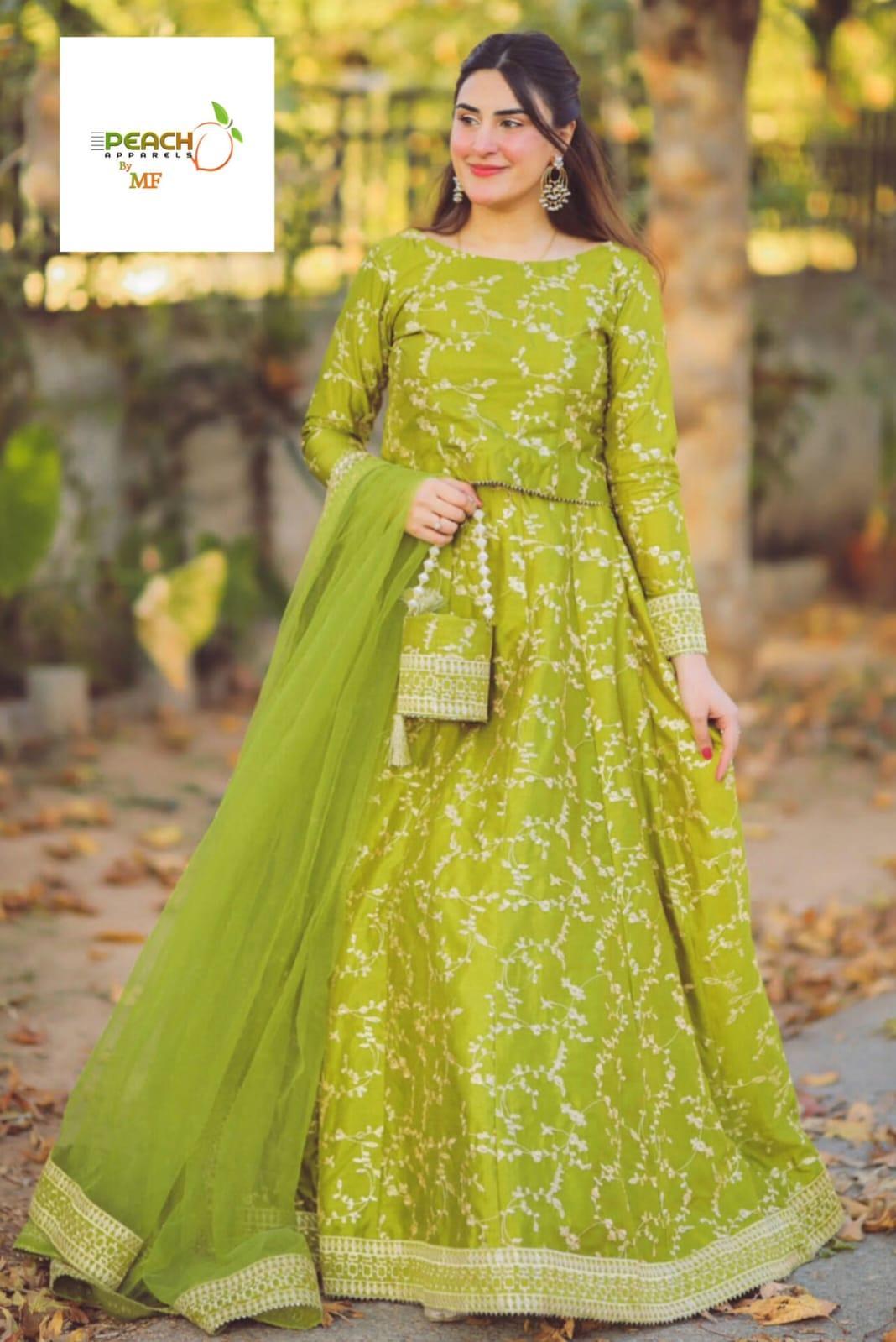 4 pcs women's stitched katan silk embroidered lehenga choli