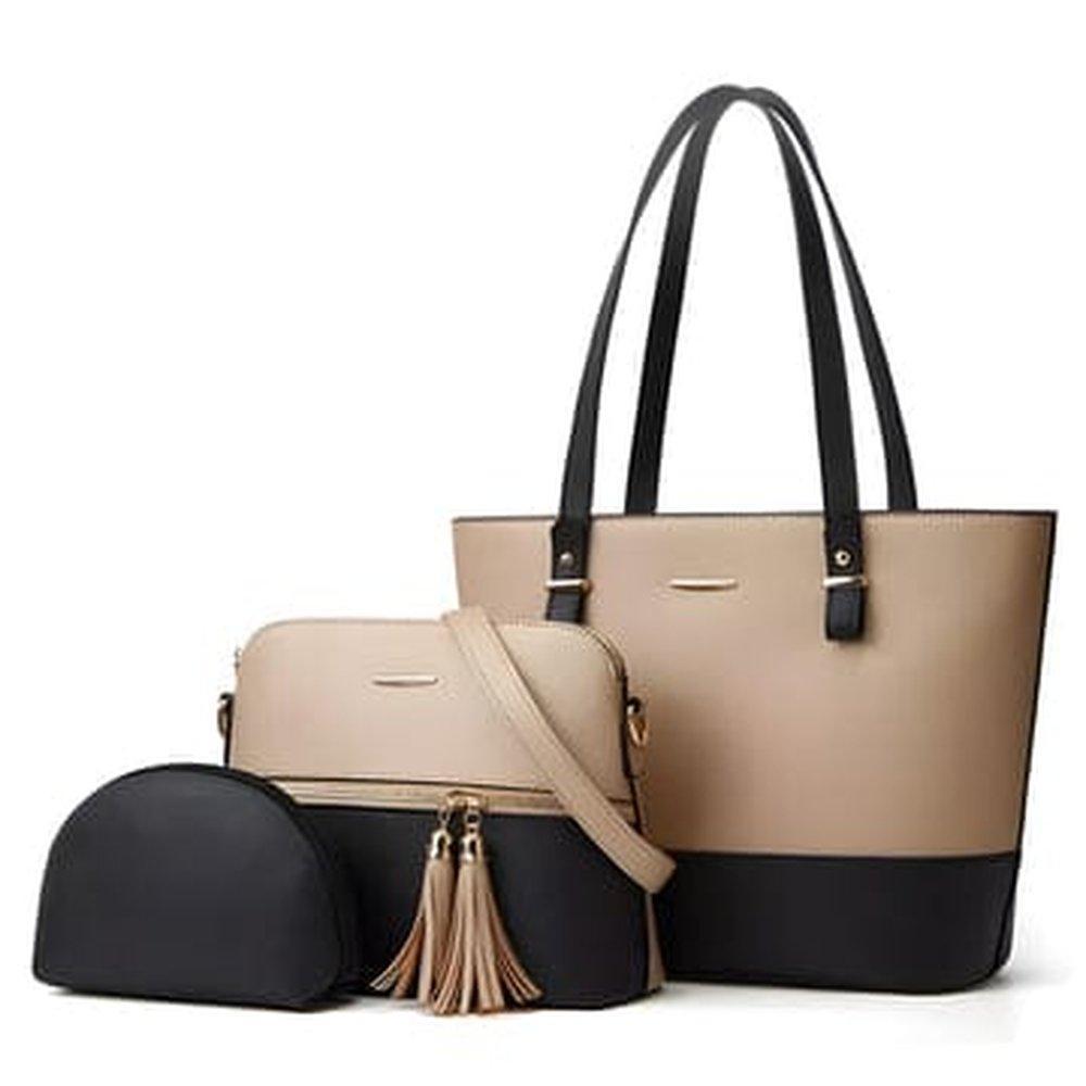 women's pu leather textured handbag set