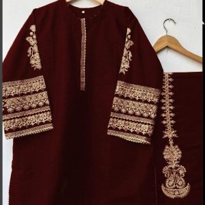 2 pcs women's stitched katan silk embroidered suit
