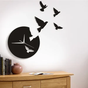 bird clock black acrylic