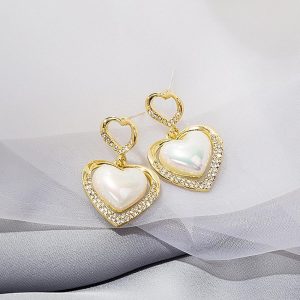 love heart design gold plated gemstone earrings