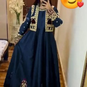 2 pcs women's stitched silk embroidered maxi and jacket