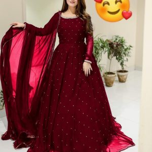 3 pcs women's stitched chiffon patch work maxi suit