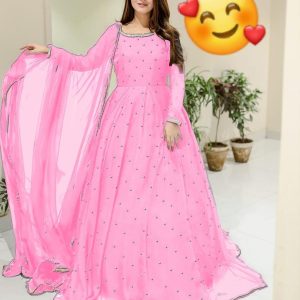 3 pcs women's stitched chiffon patch work maxi suit