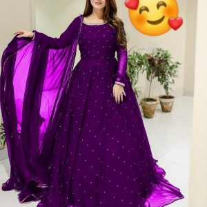3 pcs women's stitched chiffon patch work maxi suit