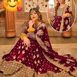 3 pcs women's stitched chiffon embroidered maxi suit
