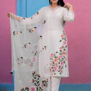 3 pcs women's stitched grip silk embroidered suit