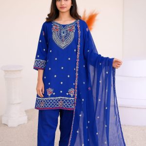 3 pcs women's stitched silk embroidered suit