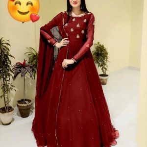 3 pcs women's stitched chiffon embroidered maxi suit
