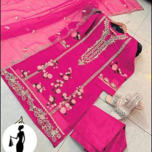 3 pcs women's stitched organza embroidered suit