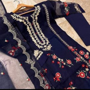 3 pcs women's stitched organza embroidered suit