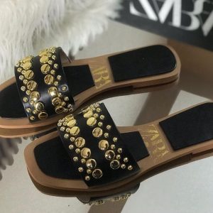 fancy women's synthetic leather flats 1 pcs in black
