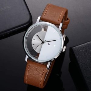 men's quartz round dial leather strap watch 1 pc