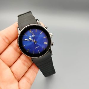 men's quartz watch with rubber strap 1 pc round display in green & black