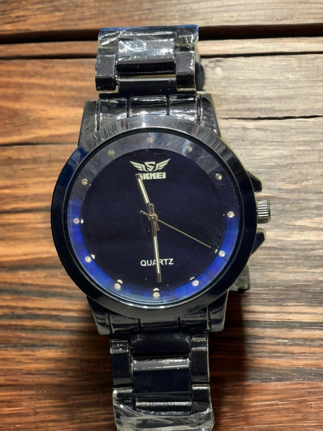 men's quartz round dial analog watch 1 pc chain strap, black stainless steel